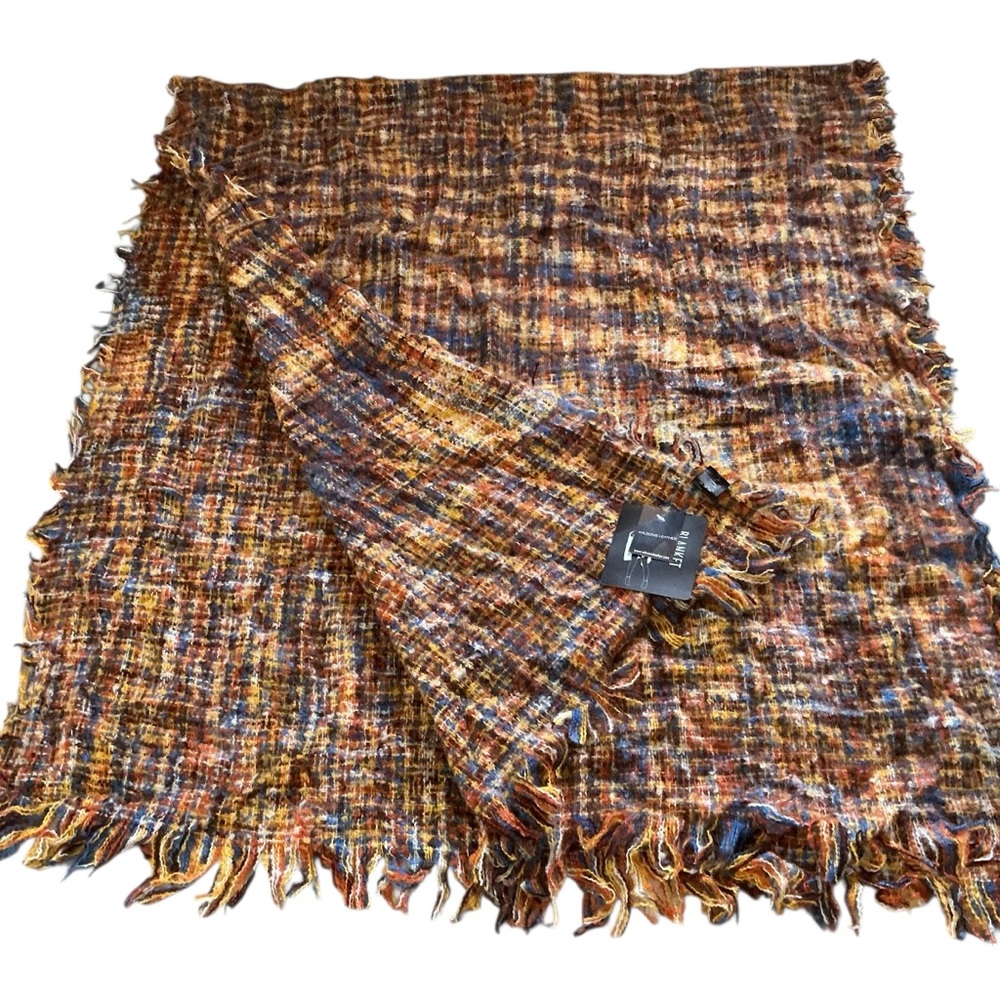 Black Rivet women’s large blanket wrap yellow,orange,blue plaid knit one size